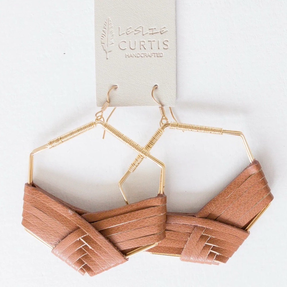 Hexagon Leather Earrings